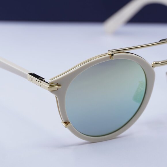 Dior DIORBLACKSUIT R7U 95H6 Round Sunglasses - Ivory/Gold/Green Mirror - Picture 2 of 10